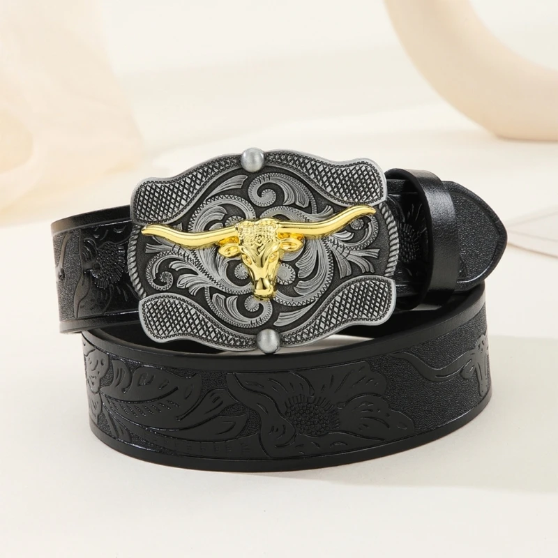 Longhorn Bull Belt Buckle Belt Vintage Western Belt Cowboy Belts For Men Western With Big Buckle Leather Belt Jeans Belt