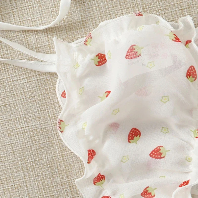 Off Shoulder Lingerie Set Kawaii Women s Underwear Cute Strawberry Print Bra Young Girl Ruffles Micro Bikini Mujer 5