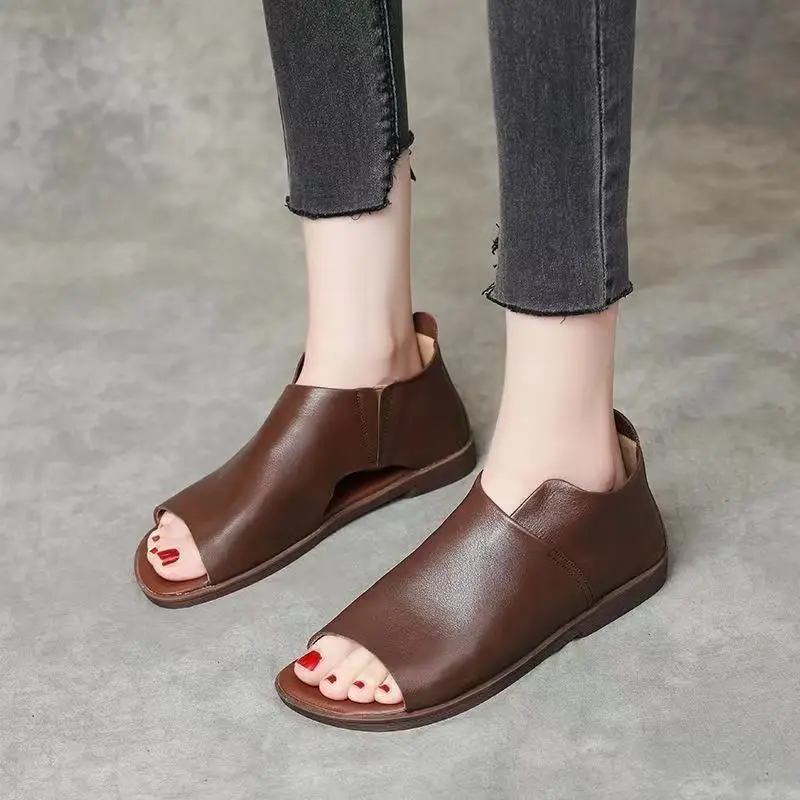 2023 new Women PU Sandals Summer Women Shoes Sandals 2025 Comfortable Women Thick Sole middle Heels Mother Shoes Chaussure Female sandals
