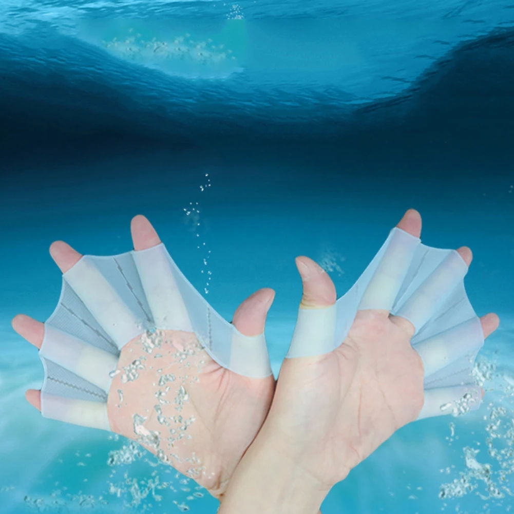 1 Pair Silicone Swimming Flippers Hand Fins Swim Web Training Glove Gear Paddle