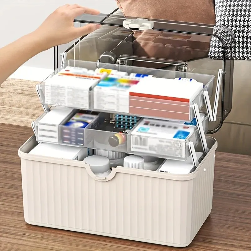 1pc 2025 Medicine Chest, Household Portable Multi-layer Box With new Large Capacity, Emergency Storage