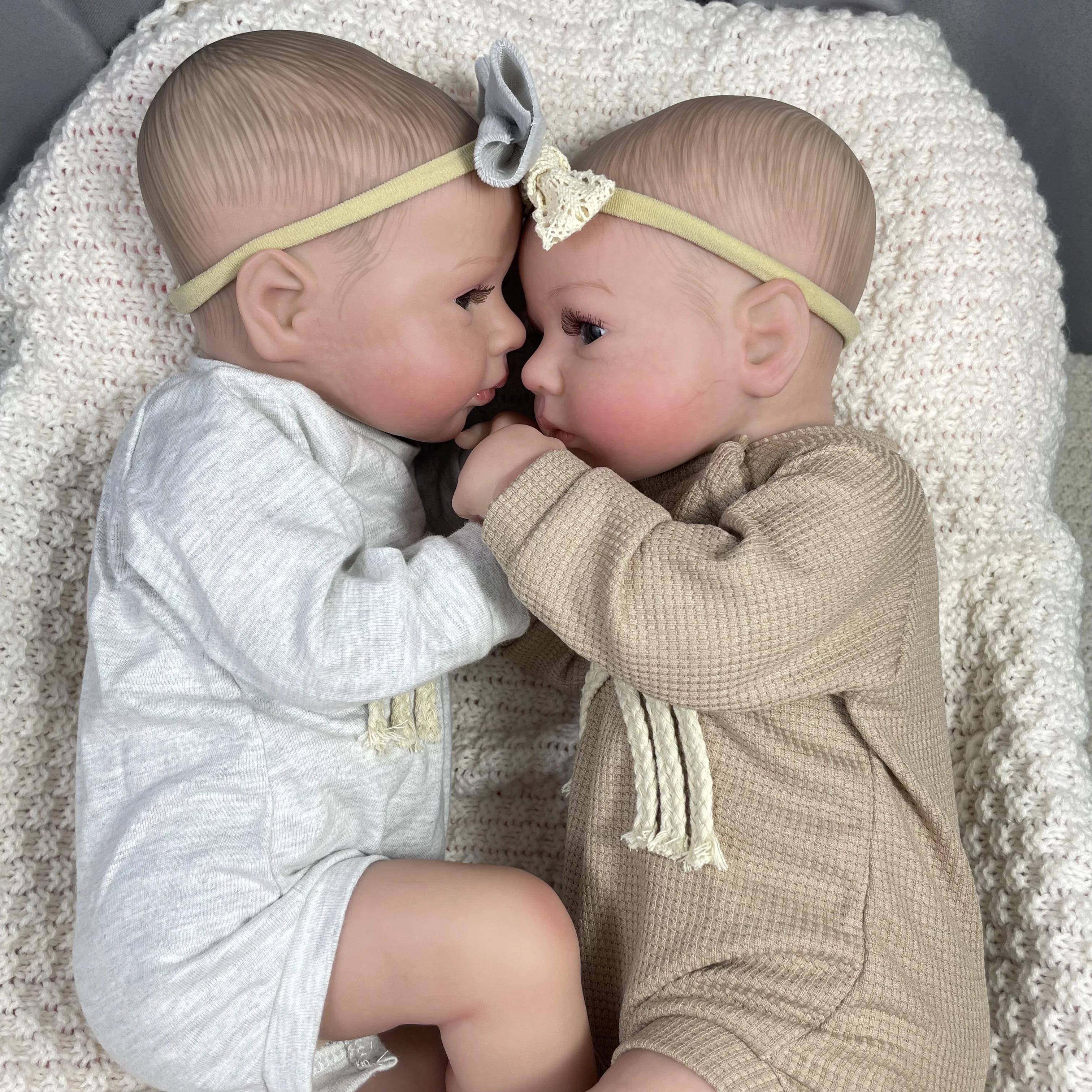 50CM Finished Reborn Baby Dolls LouLou Awake Twins Girl Lifelike Silicone Vinyl Newborn 3D Skin Visible Veins DIY Toys For Girls