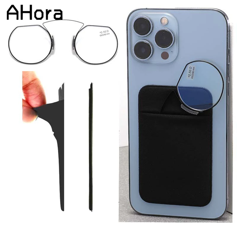 Ahora Portable Stick On Phone Reading Glasses Men Nose Clip Presbyopia Eyeglasses WIth Case Blocking Blue Light Ultralight