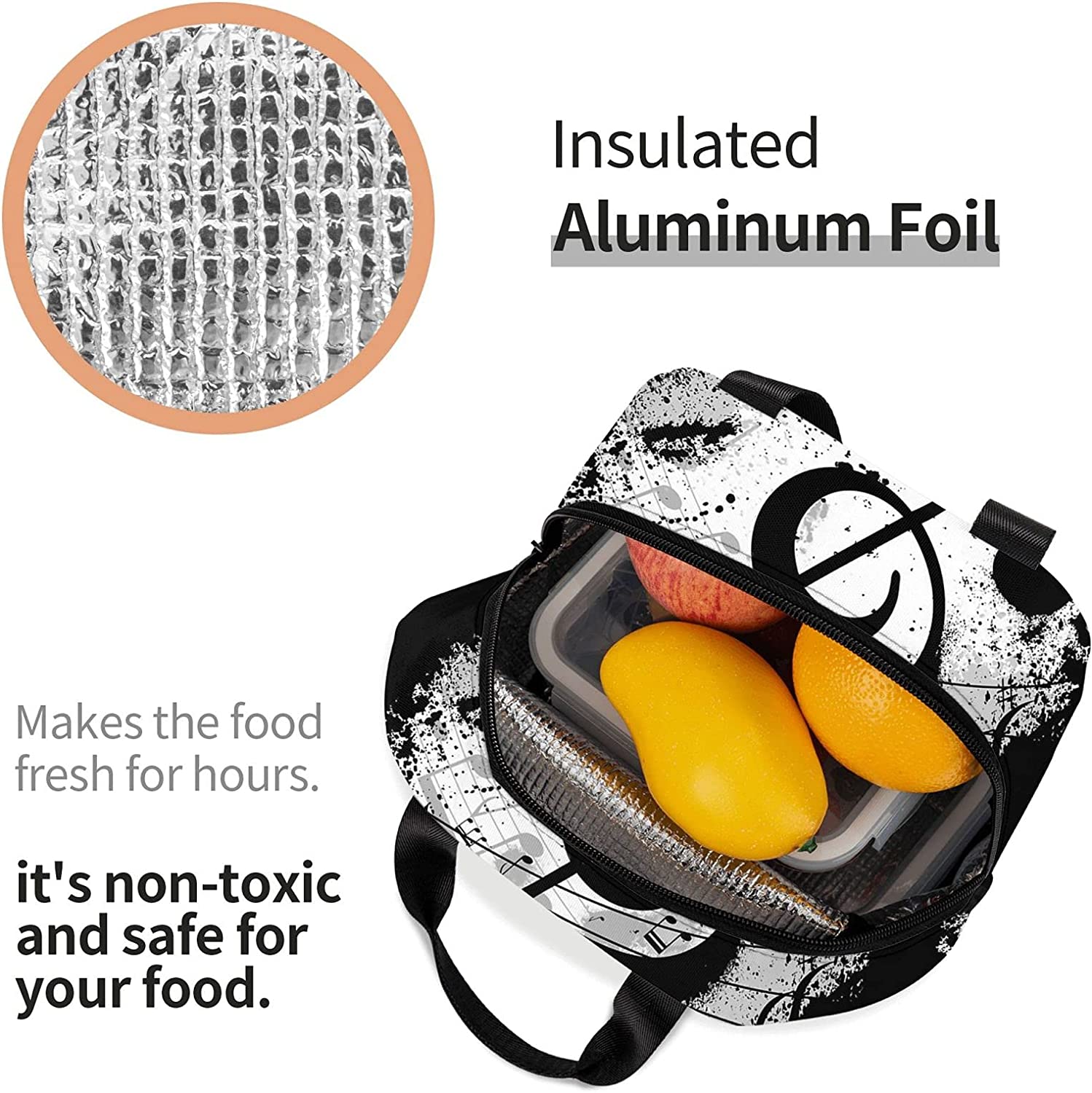 Music Note Insulated Lunch Bag For Women Men Leakproof Cooler Lunch Box Reusable Thermal Tote Bag For Work School Picnic Beach