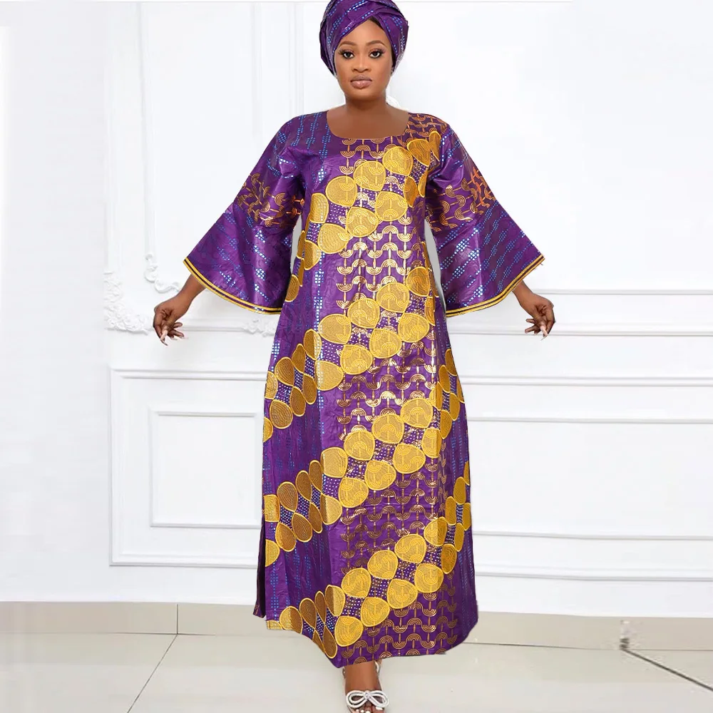 African Dresses For H&D Women Embroidery Bazin Floral Boho Dresses Ankara Rich Long Robes Nigeria Party Wedding Ramadan 2024 smile