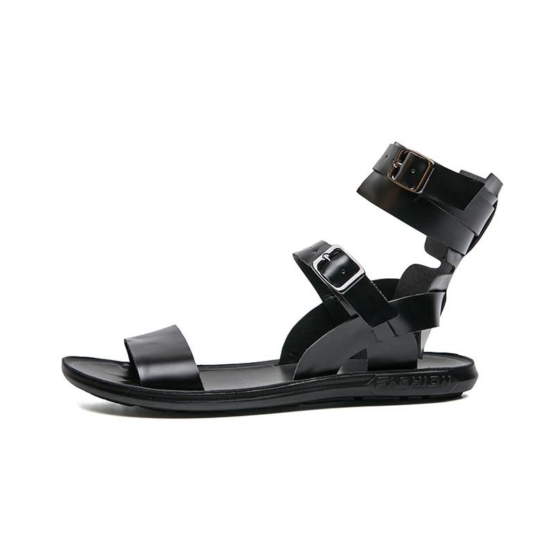 New Roman Style Men's Shoes Black Leather Trendy Designer Sandals new Summer Solid Casual shoes Comfy Breathable Outdoor 2025 Beach Shoes