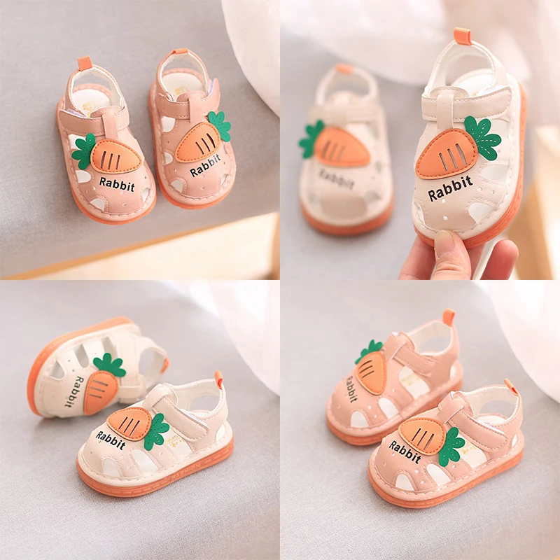 New Baby 2025 Summer Shoes new Infant Letter Printed Carrot Applique Deco Sandals Toddler Breathable Soft Sole Non-Slip Shoe