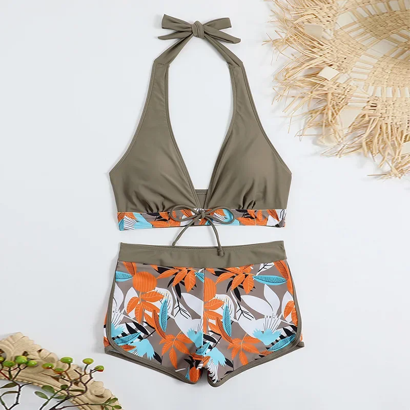 Body Split Swimwear Women Swimsuit 2-piece Set Lace Up Underwear High Waisted Flat Corner Pants Beachwear Spring Summer 2024 smile