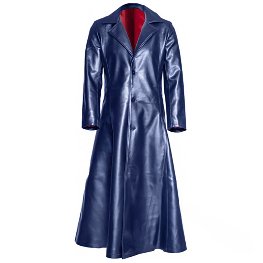 new Men Fall Winter Leather Trench PU Long Coat Single 2025 Breasted Lapel Slim Windbreaker Jacket Slim Korean Men's Punk Outwear Trench