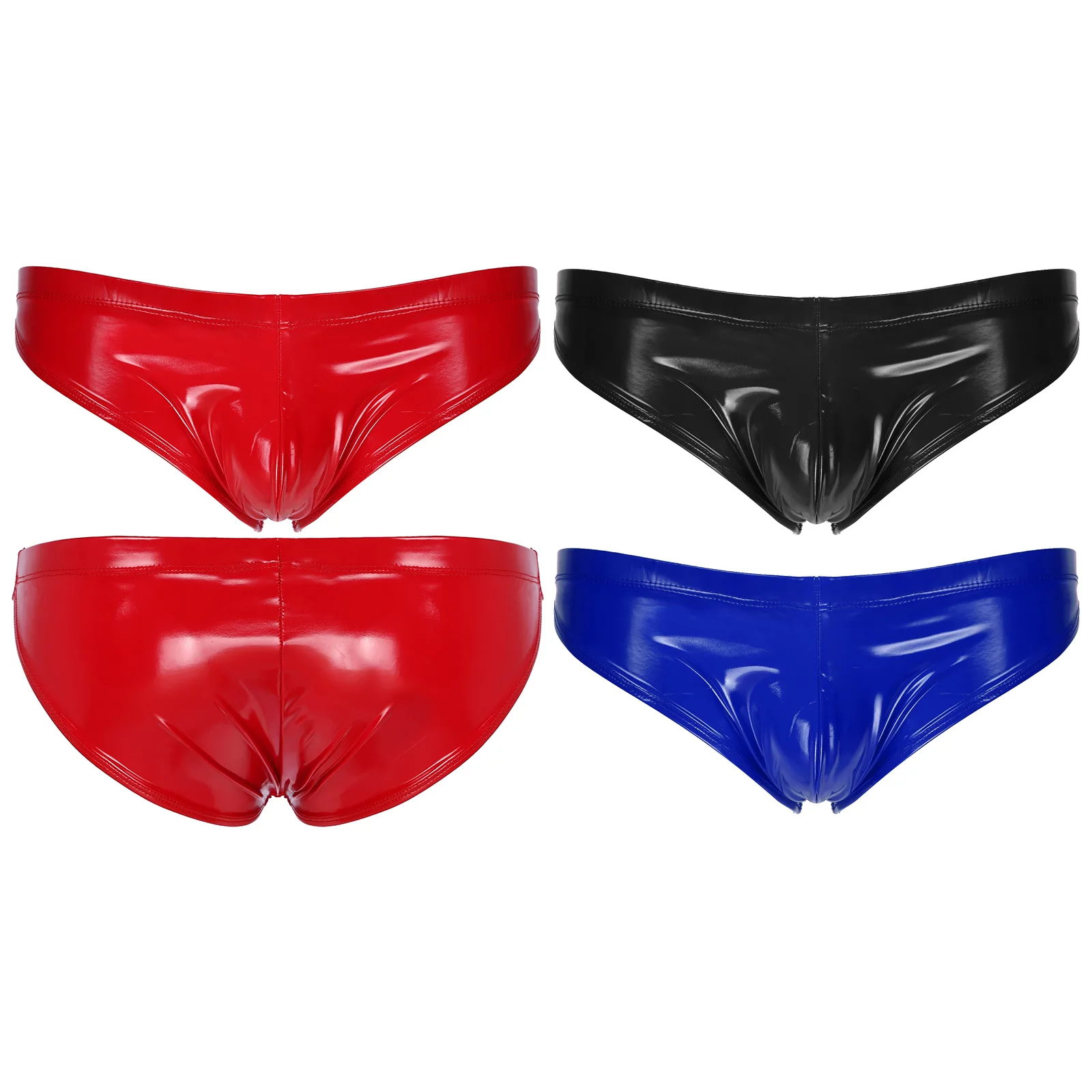 Sexy Men Briefs Swimwear Low-Rise Underwear Swimming Wear PVC Latex Panties Glossy Shiny Leather Briefs Panties Lingerie