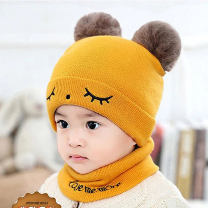 2PCS Winter New Thickened Baby Hat Infant Ear Protection Knitted Cap Toddler Boys and Girls Woolen Cap Thickened Baby Hat