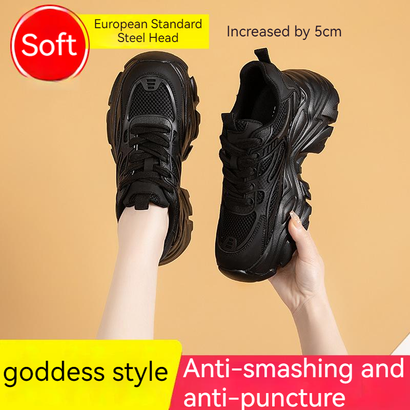 New Womens Safety Shoes Increase 6cm Sneakers Industrial Working Boots Anti-smashing Steel Toe Indestructible Protective Boots