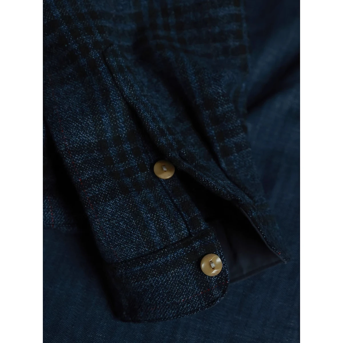 Second Order Band Collar Flannel Shirt Retro Style Woolen Plaid Pullover Shirt
