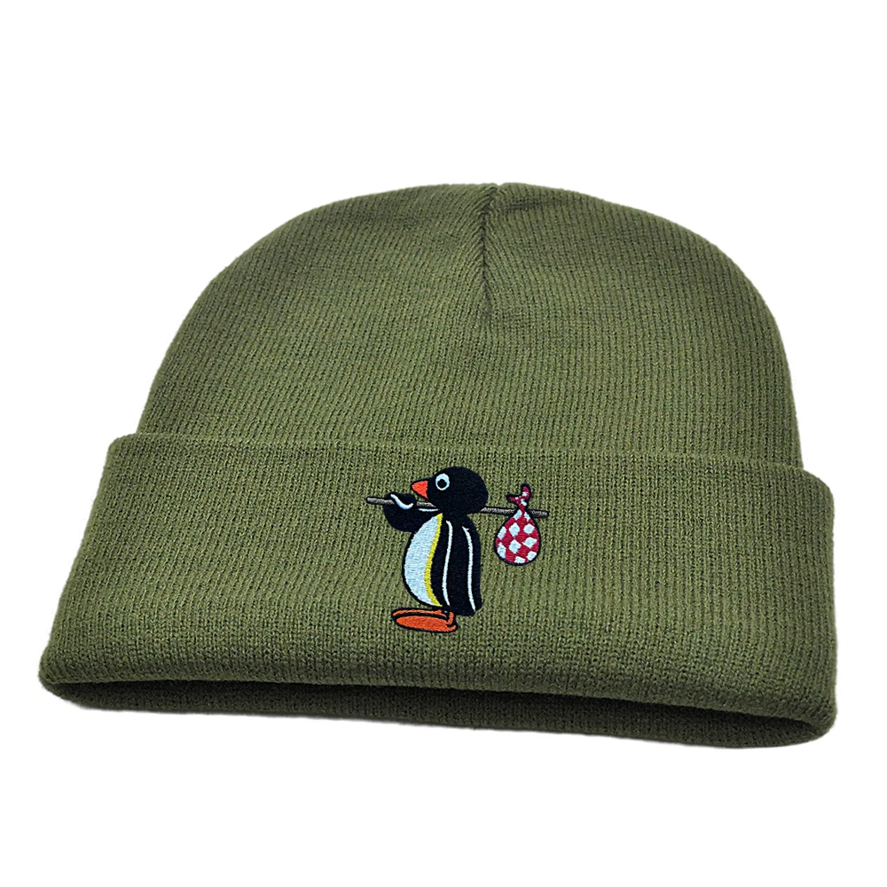 Pingu Beanie Embroidered Cute Penguin Knitted Hat Autumn Winter Warm Hip Hop Hat Unisex Ski Hat