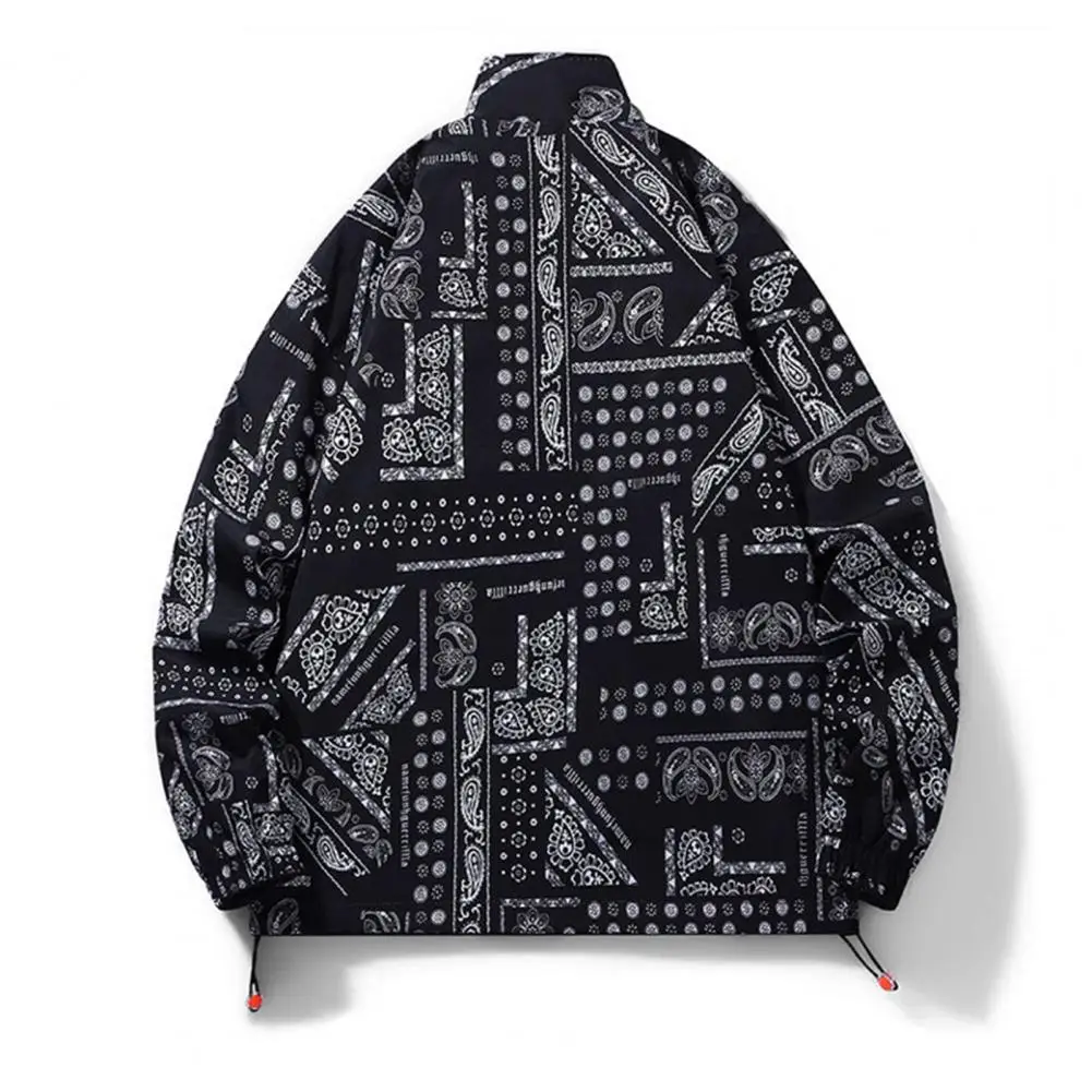 Men Fall Spring Jacket Reversible Double sided Wear Coat Print Smooth Loose Windproof Long Sleeve Stand Collar