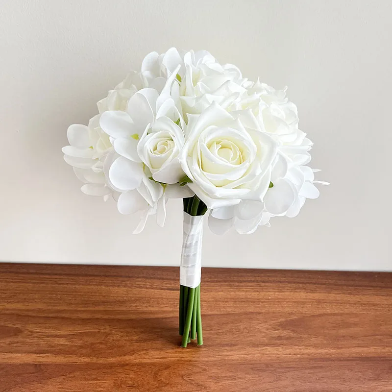 new Wedding Bridal Bouquet Corsage 2025 Bridesmaids Bride Boutonniere White Hydrangea Silk Roses Marriage Accessories Artificial Flowers