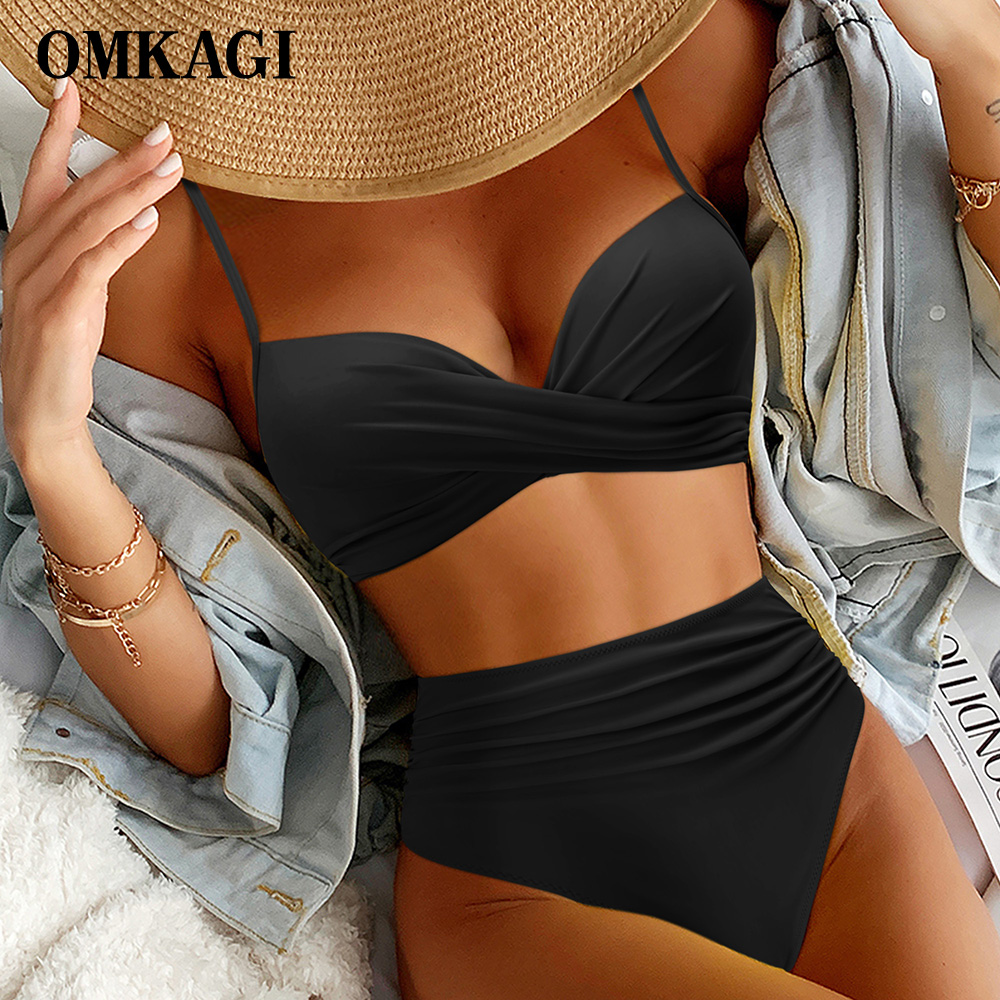 OMKAGI High Waist Bikini 2023 Women's Sexy Swimsuit Bikini Set Swimsuit Solid Srting Bathing Suit Print Push Up Swimwear Women