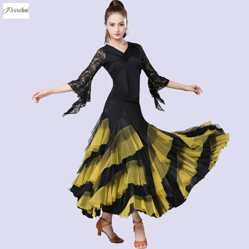 Women s skirt Dancing Costume Flamenco Waltz Ballroom Dance Skirt Layered Big Swing Spanish Skirts