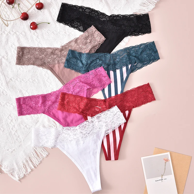 Women Lace Thongs Ladies Lingerie Sexy G-string Panties Underwear for Women Striped 2025 new Transparent Women Panties Female Underpants