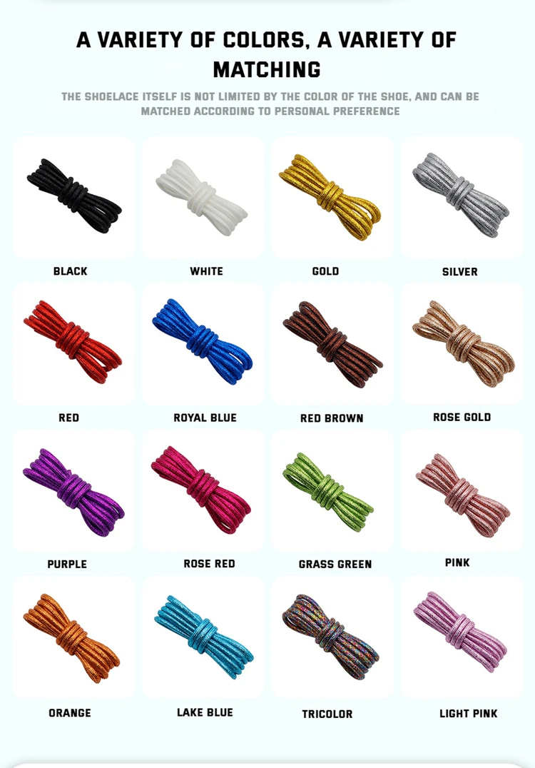 Round Glitter White Shoelaces of sneakers Circular metal new Colorful Shoelaces Metallic Shiny 2025 gold sier Flat shoe laces sports