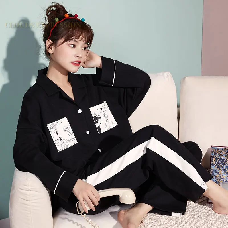 Spring 2025 Autumn Nightwear Elegant Women Pama Sets Female Pyjamas Lapel new Sleepwear Black Lounge Pijama Mujer Nightwear Homewear
