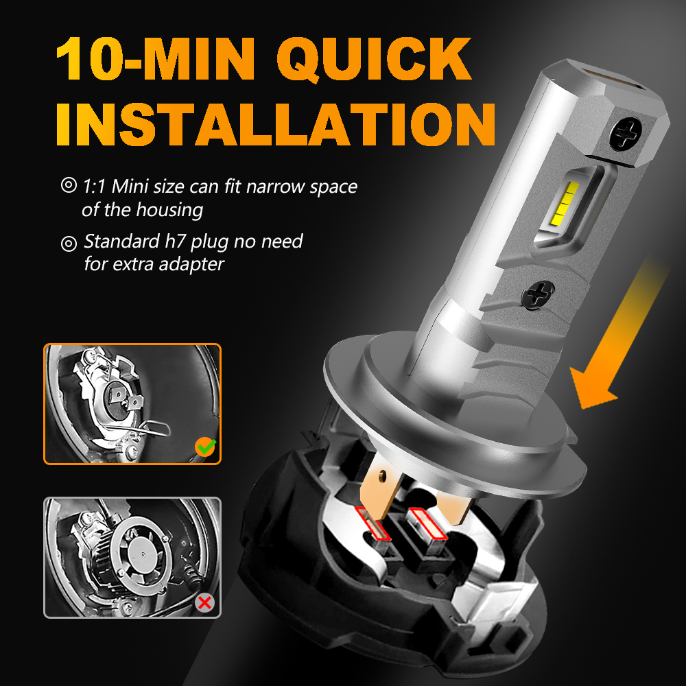 MZGN 2Pcs H7 LED Headlight Bulb 12000lm Halogen Size Design for Car Led Lamp 8 Pcs CSP Led Chips Headlamp 6500K White 12V