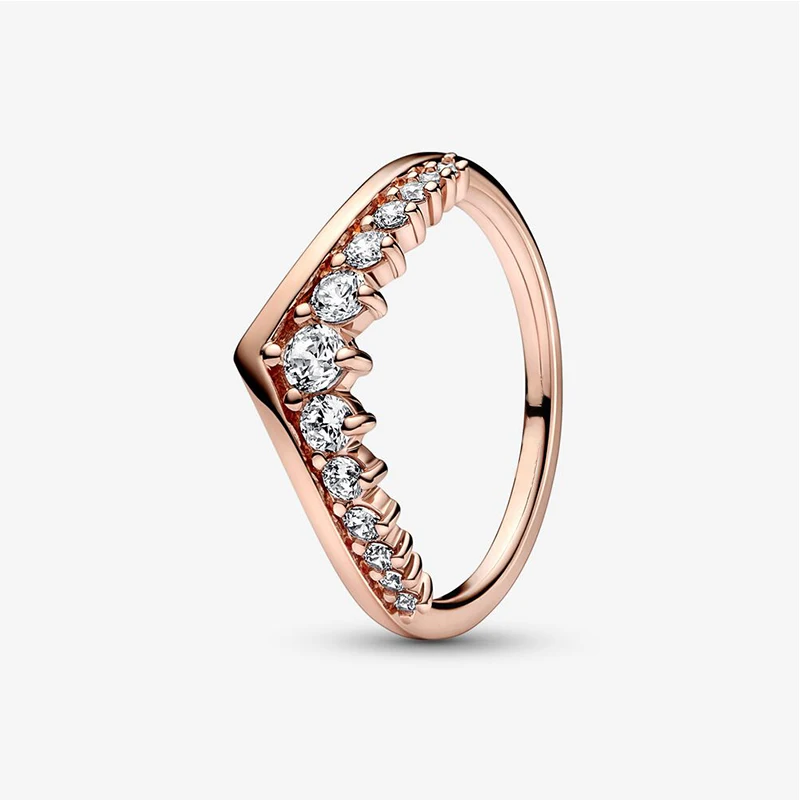 925 Silver Women's Ring Original Rose1 Gold Fashion Ring Zircon Sparkling Wishbone Princess