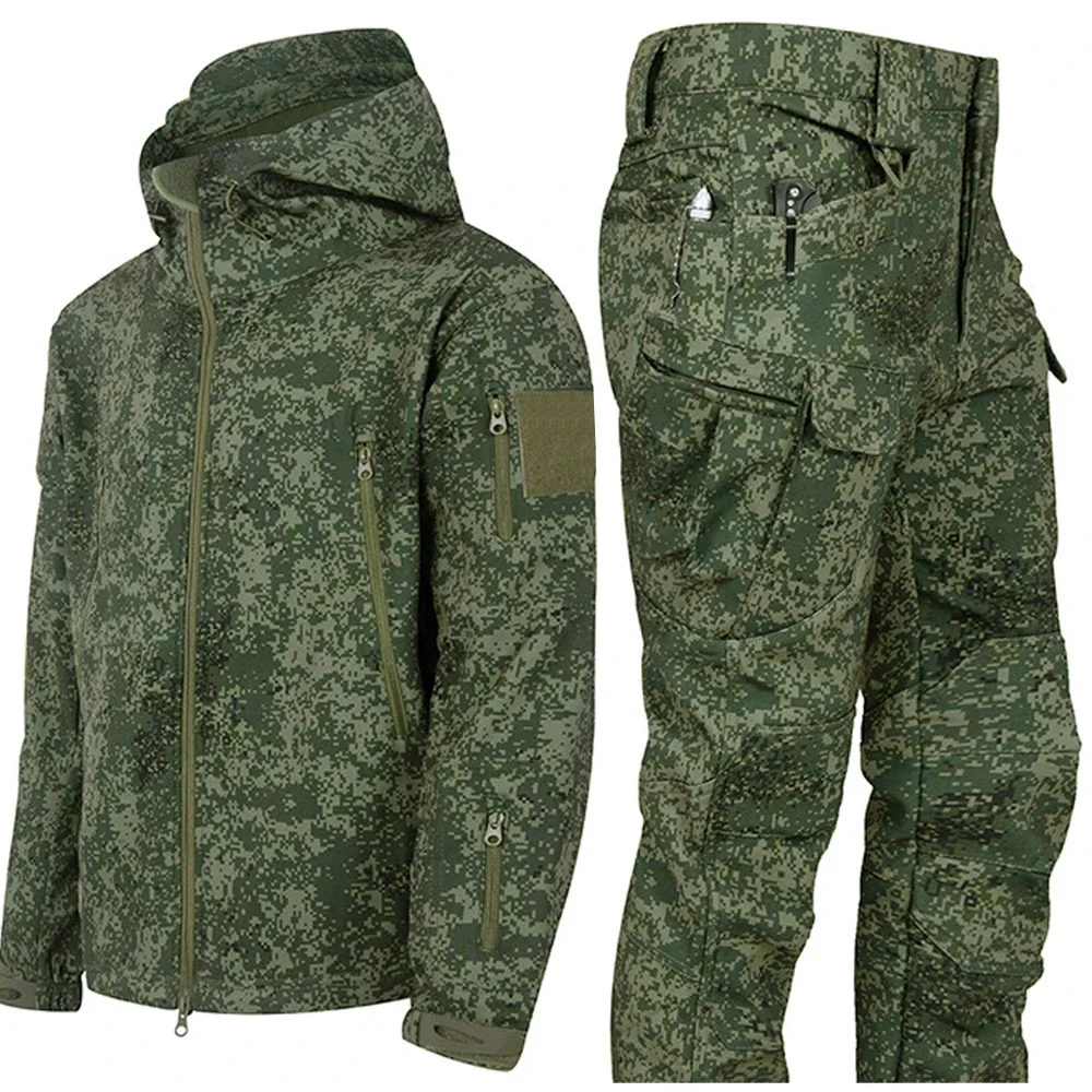 Camouflage Tactical Winter Sets Men Outdoor Sharkskin Jacket Windproof Waterproof Suit Softshell Airsoft Uniform Pocket