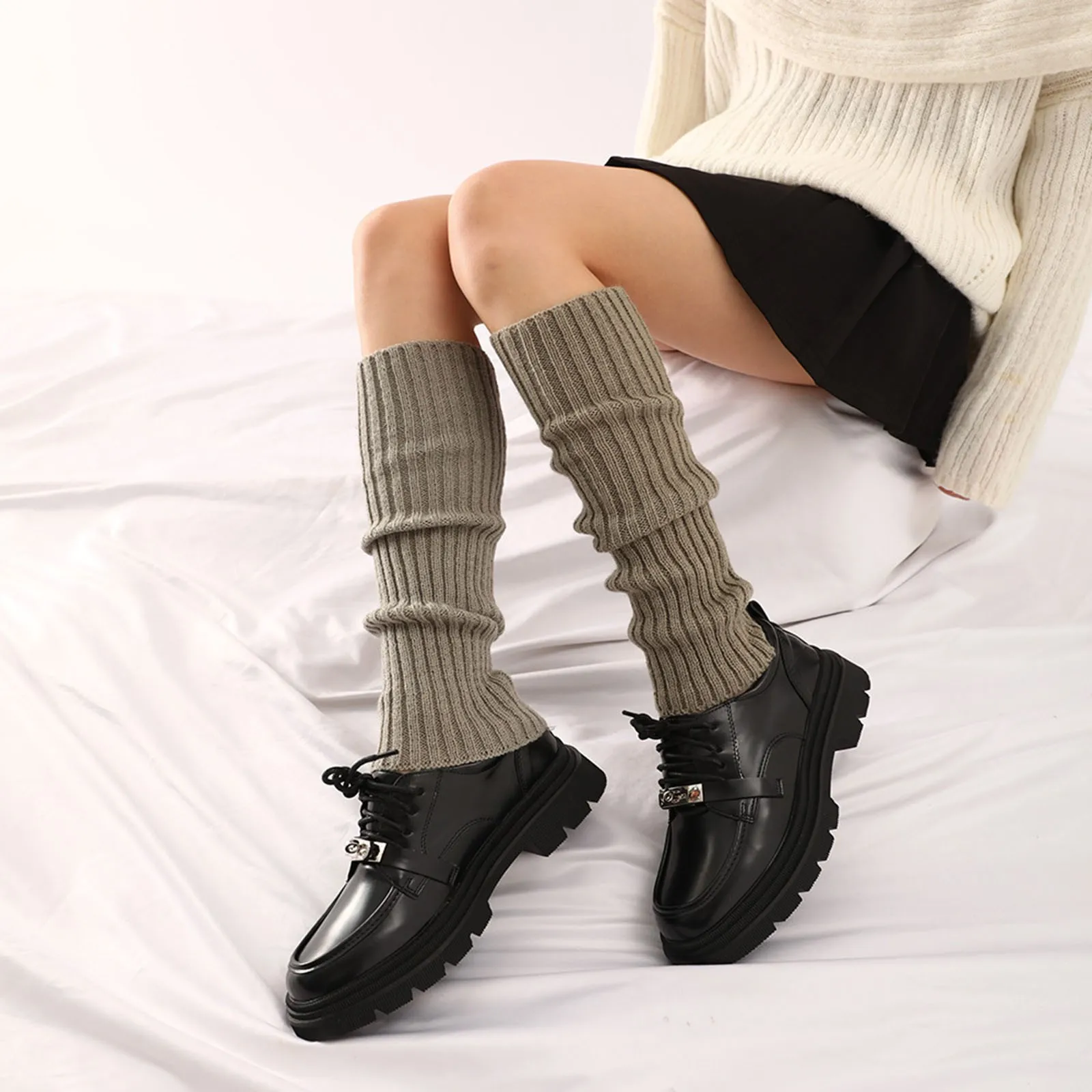 Winter Warm 2025 Knit Long Socks Leg Warmers Gothic new Punk Women Leg Warmer Boots Cuffs Lolita Solid Knitted Lady Sock Foot Cover