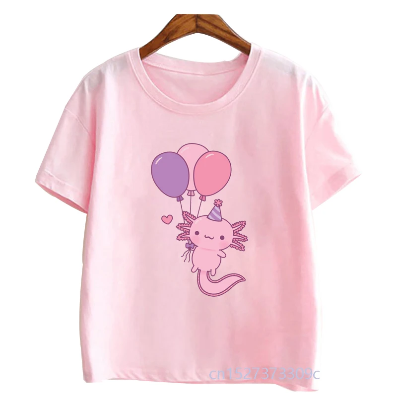 Cute Pink Axolotl new Print Toddler Girl Tshirts 2025 Comfy Versatile Summer Streetwear Kids Clothes Children's Pink T-shirt