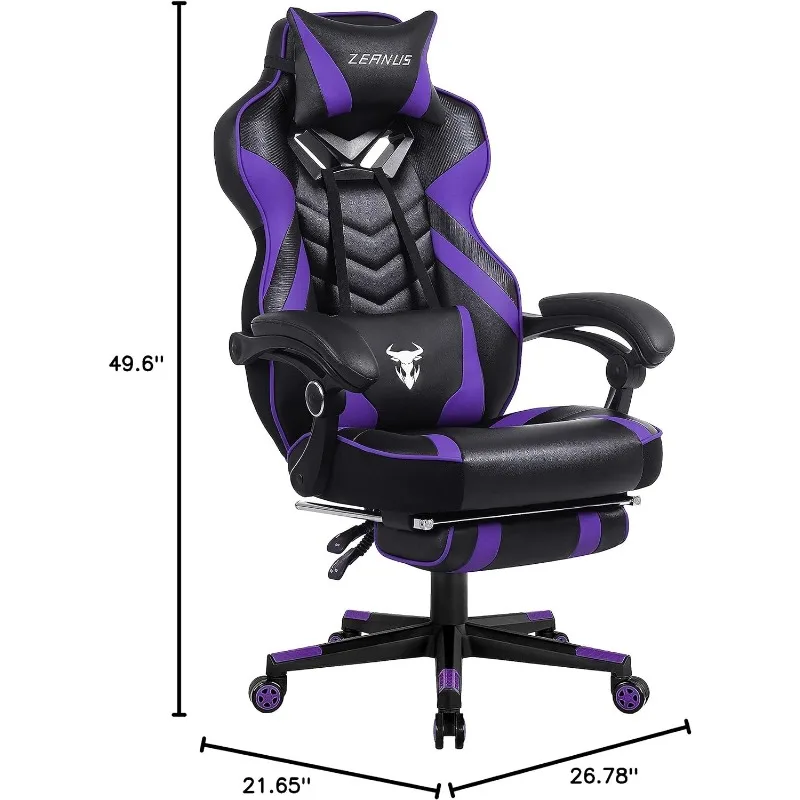 Zeanus Purple Gaming Chair Reclining Computer Chair with Footrest High Back Gamer Chair with Massage Large