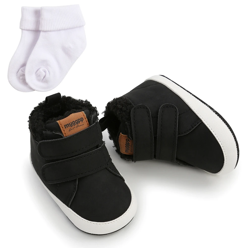 Baywell Baby 2025 new Boys Girls High-Top Sneakers + Socks Toddler Soft Anti-Slip PU Warm Shoes Set Newborn Crib First Walker 0-18 Months
