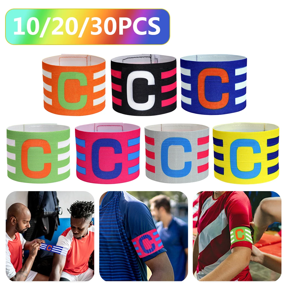10-30pcs Football Captain Armband Adjustable Brazalete Capitan Band Breathable Stripe Arm Band with Touch Fastener for Captain