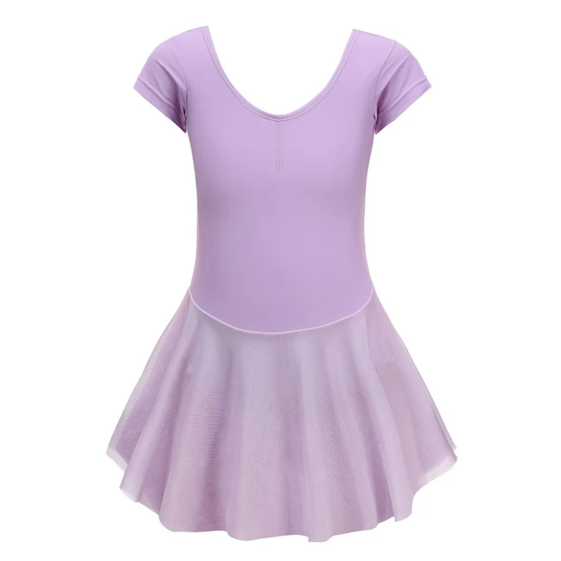 Girls' Classic Ballet Dance Leotards With Gauze Skirts Solid new Color 2In1 Short 2025 Sleeve Gymnastics Stage Performance Uniforms Bodys