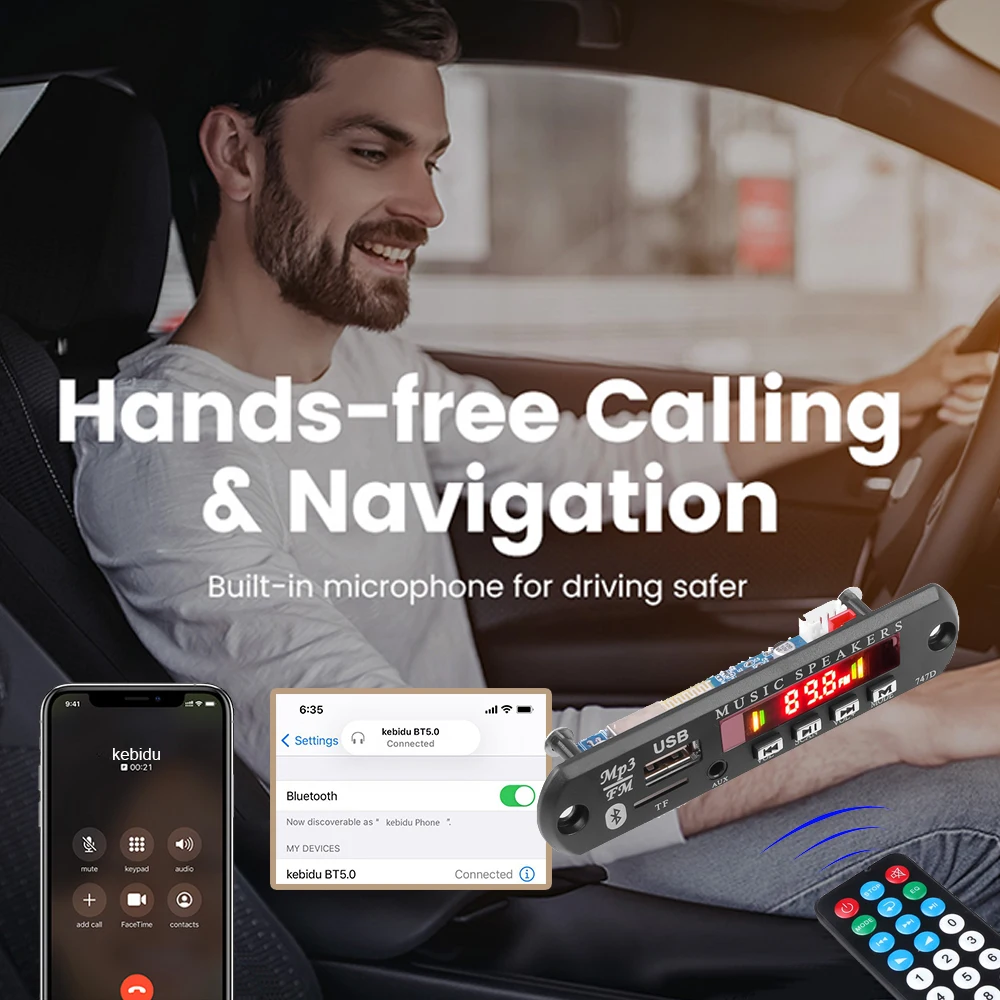 MP3 Decoder Board Bluetooth 5.0 Handfree 9V 12V MP3 Player Car Music FM Radio Module Support USB SD TF AUX With Remote Control