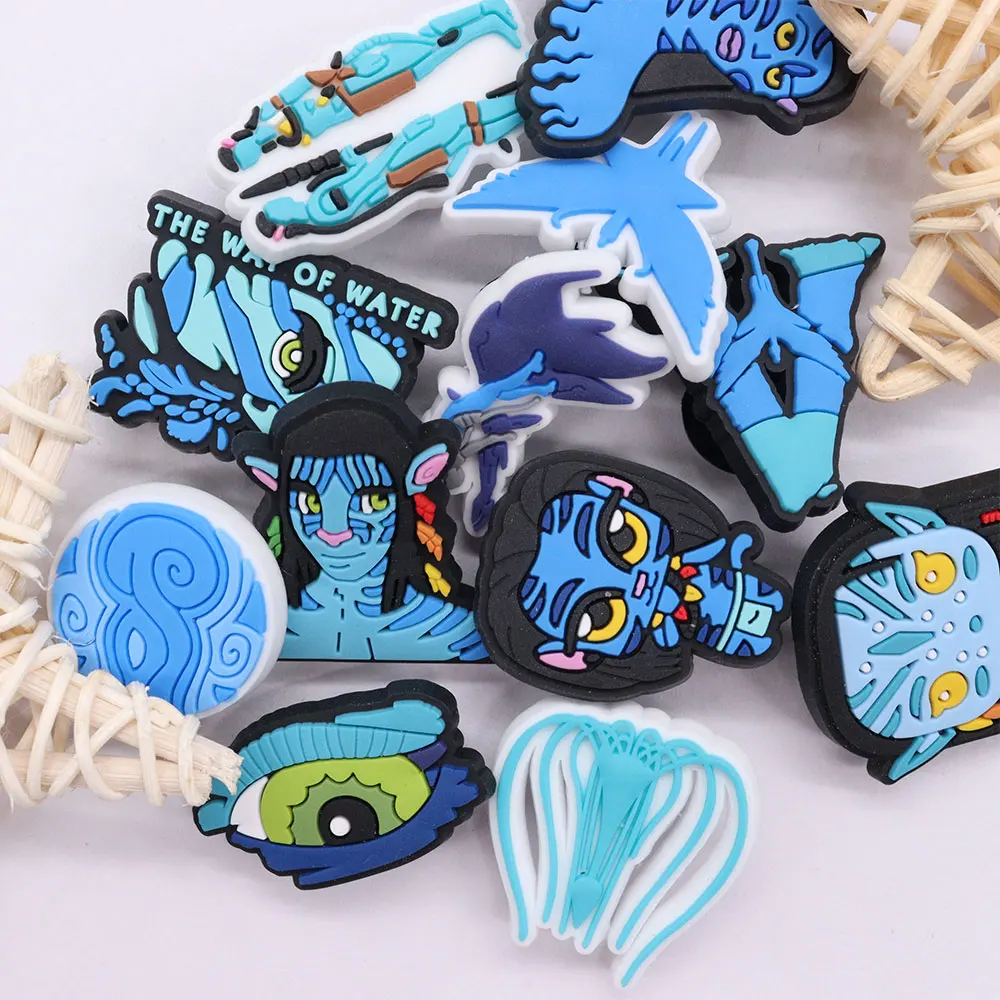 1-12Pcs PVC Blue Avatar The Way of Water Shoe Buckle Charms Man Movie Slipper Accessories Fit Party Gifts