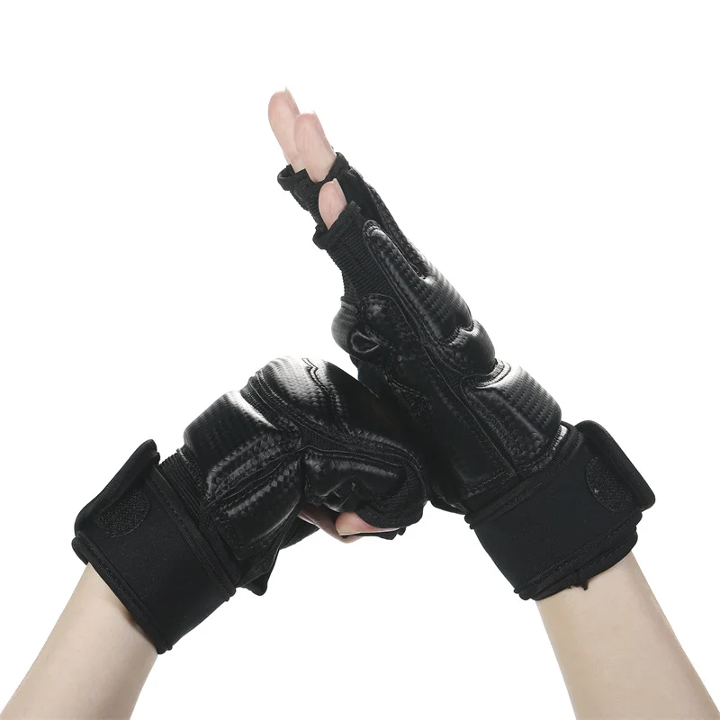 Black Taekwondo Gloves Child Half Finger Kick Boxing MMA Muay Thai Punching Mitts Men Women PU Leather Hand Protector White
