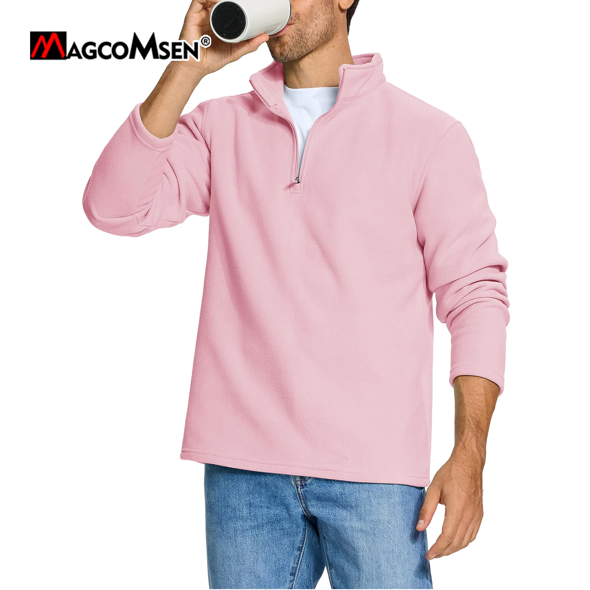 MAGCOMSEN Men's Fleece 2025 Lined Jackets Long Sleeve new 1/4 Zip Pullover Fall Winter Thermal Jackets Windproof Stand Collar
