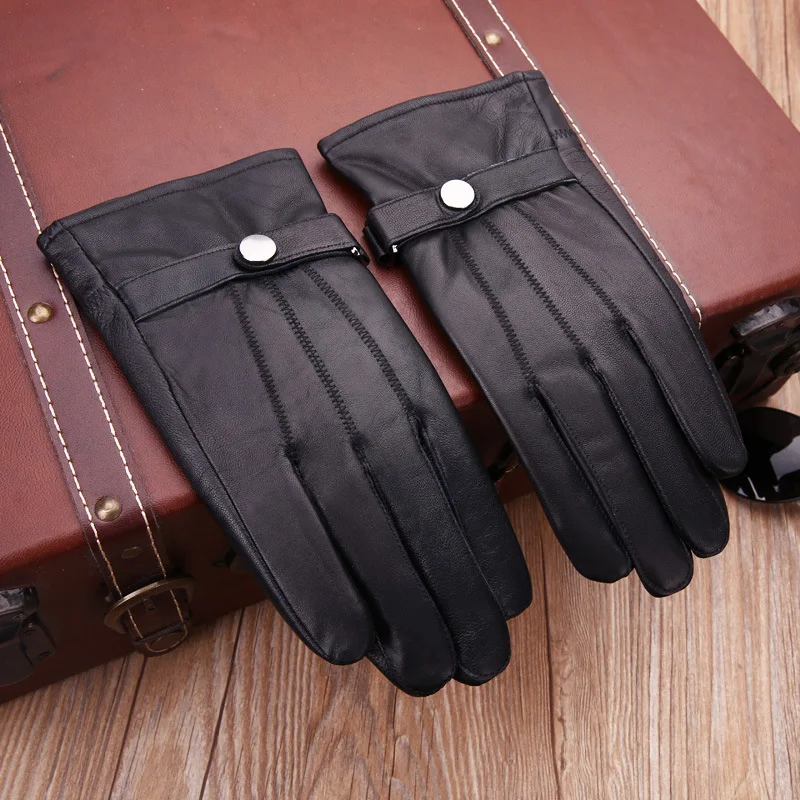 Genuine Leather Gloves For Men Winter Warm Real Sheepskin Men's Mittens Windproof Driving Riding Motorcycle Cycling Male Gloves