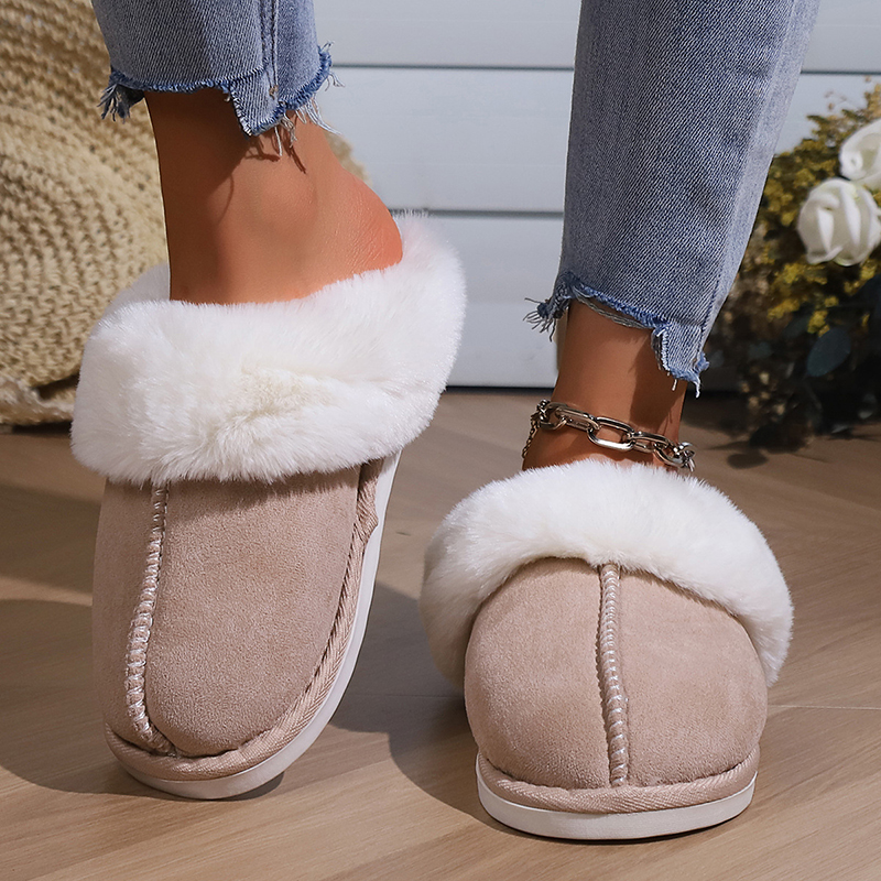 2025 new Winter 2023 Warm Fur Indoor Home Women Faux Suede Closed Toe Couple Slippers Woman Comfort Soft Sole House Shoes Slides 2c5d