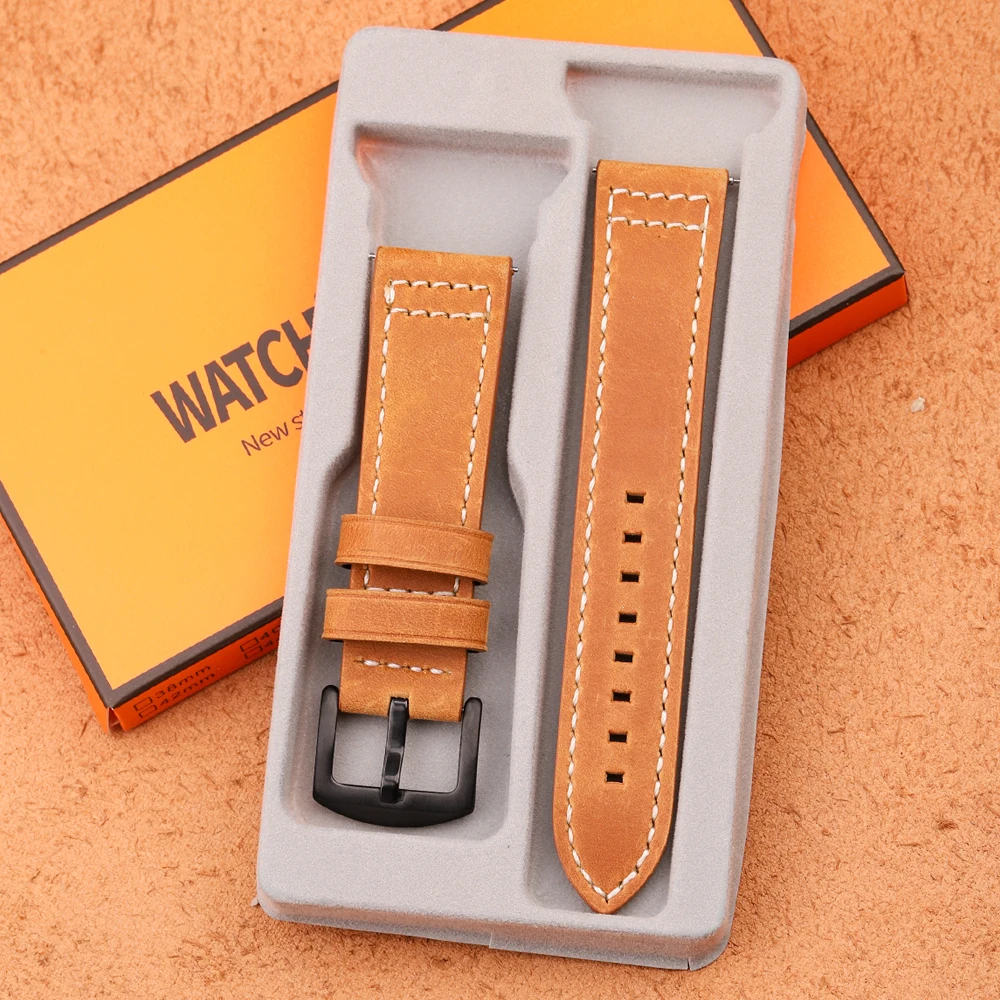 Genuine Leather Quick Release Watchbands Soft Matte Cowhide Smart Watch Strap Women Men Belt Wrist Band mm