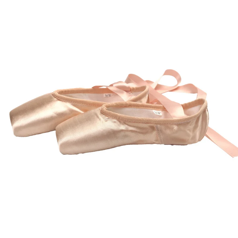 USHINE Girls Women Dance Shoe Pink Ballet Pointe Slippers Ballet Flats Shoes with Ribbons Toe Pads Pink