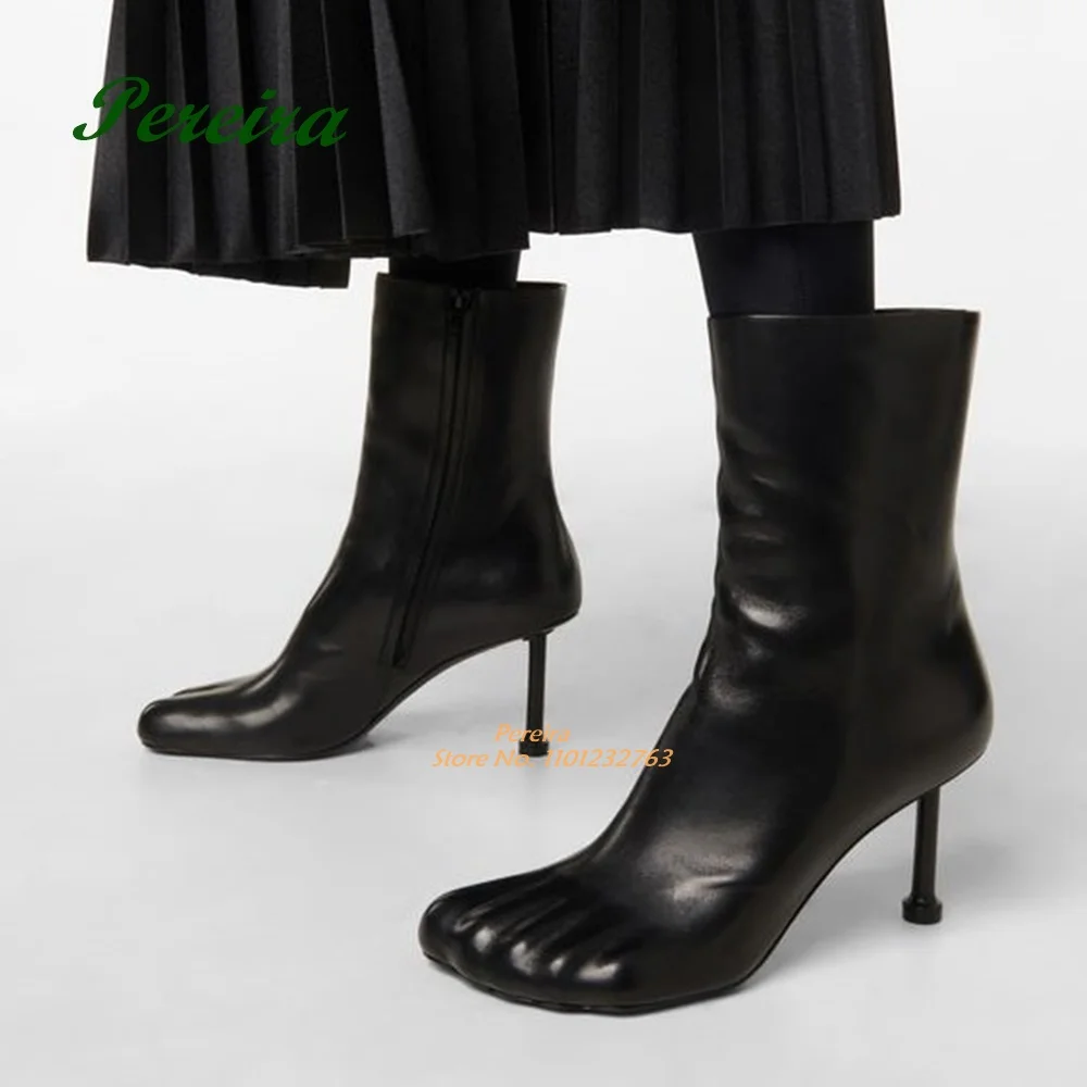 Black Leather new Five-finger 2025 Ankle Boots Strange Style Side Zipper Short Booties 2023 New Designer Party Runway Shoes Elegant Sexy