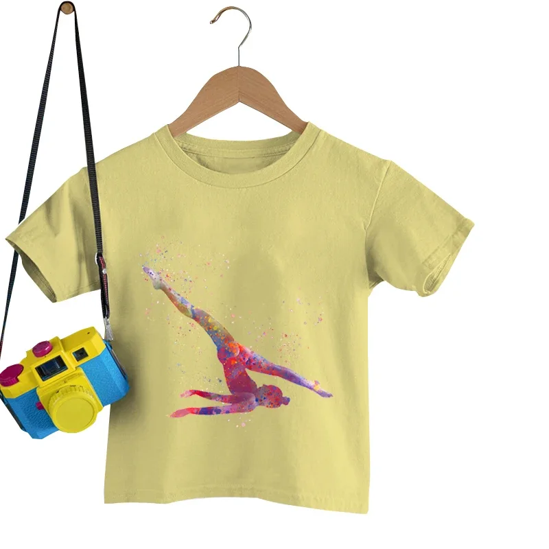 years Gymnastics Watercolor Kids Shirts Boys Girls Vintage Dance T Casual Children s Clothing