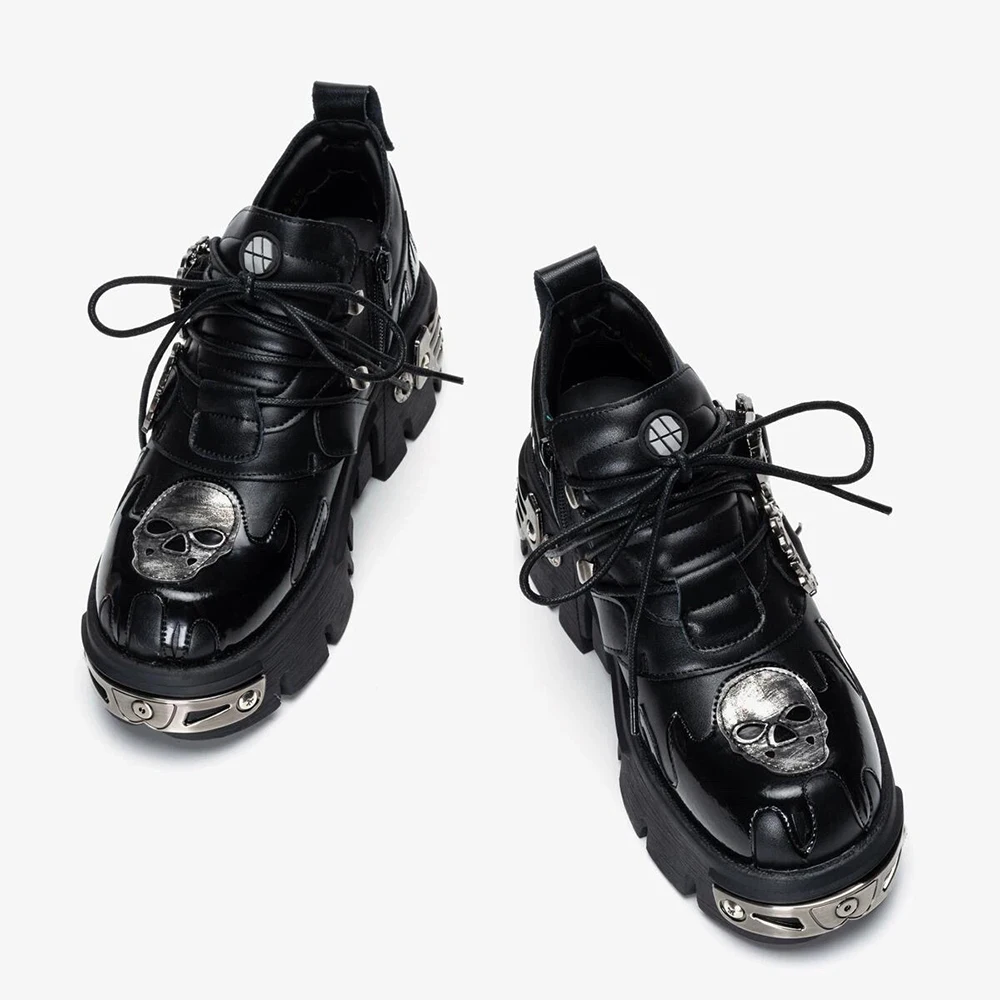 2023 Men and Women Vintage Rock Couple Shoes New Dark Punk Leather Retro 2025 Boots Metal new Niche Design Unisex Single Platform Shoes