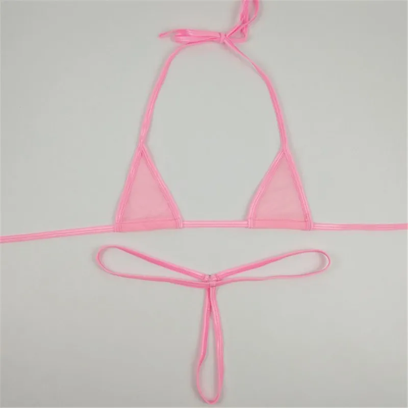 micro bikini Sexy swimwear women swimsuit women biquini mini bikinis Solid color Halter Small triangle Transparent String Thong