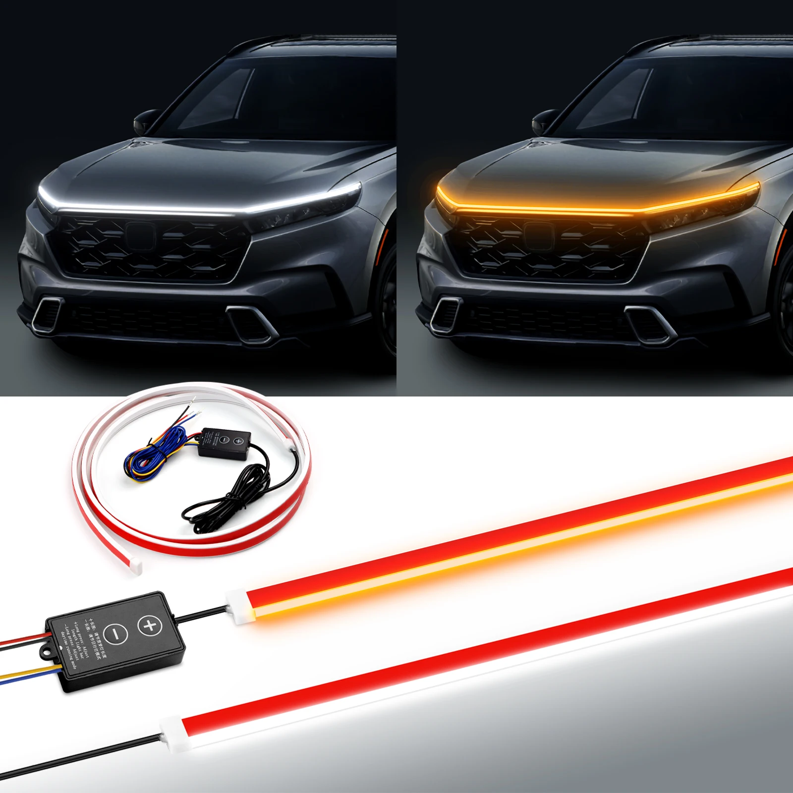 LED Car Hood Strip Dynamic With Start Scan Cuttable Ambient Turn Signal Lamp Decorative Auto Daytime Running Light DRL 12V