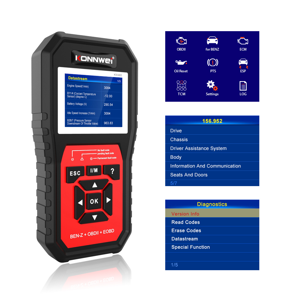 KONNWEI KW460 For Mercedes-Benz Car Auto Diagnostic Tool OBD2 Full System Scanner Airbag Oil ABS SRS TPMS Engine Code Reader f6bc9