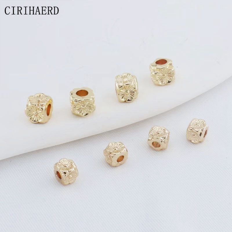4mm 5mm 14K Gold Plated Square Spacer Jewelry Flower Beads For DIY Bracelet Jewellery Making Supplies Loose Bead Wholesale Lots
