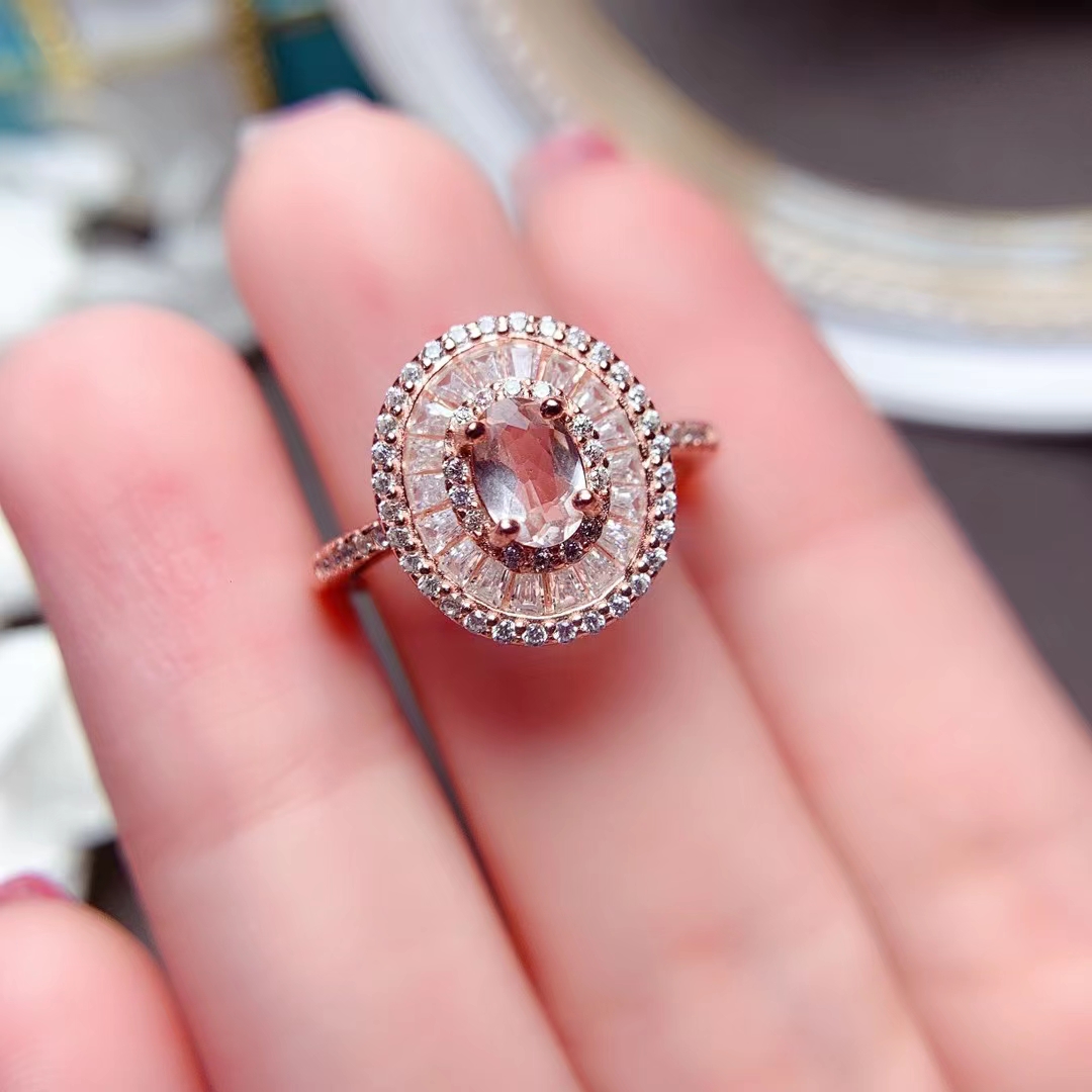 for Engagement 100% Natural Pink Beryl Ring Sier Real Morganite Jewelry